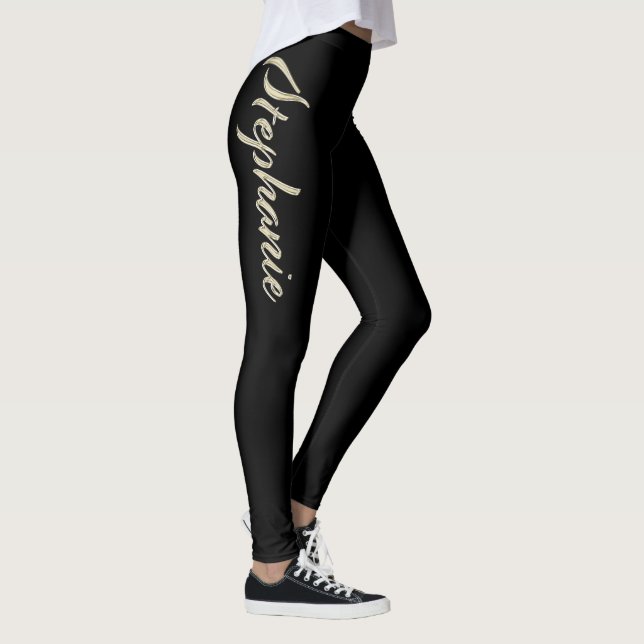 Stephanie white gold Handwriting trousers Leggings (Right)