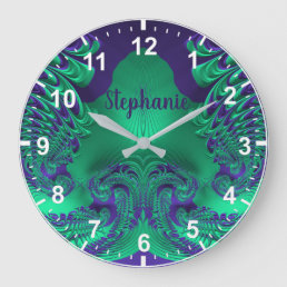 STEPHANIE WOW! Fractal Pattern Green and Purple ~  Large Clock