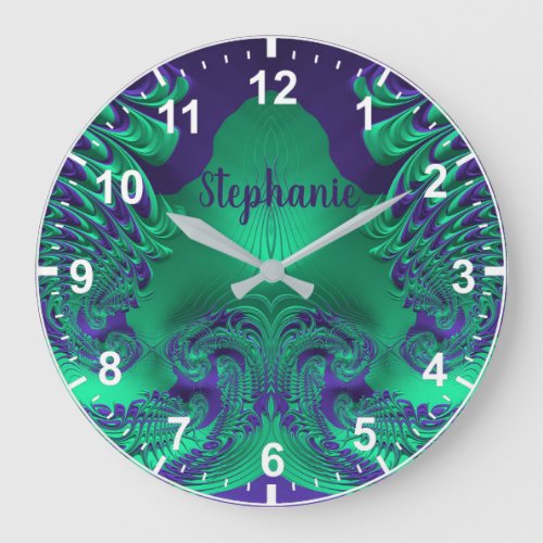 STEPHANIE WOW Fractal Pattern Green and Purple   Large Clock