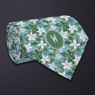 Stephanotis on Blue Floral  Neck Tie