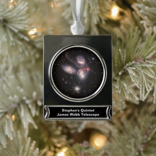 Stephans Quintet 5 Galaxies Deep Field James Webb Silver Plated Banner Ornament