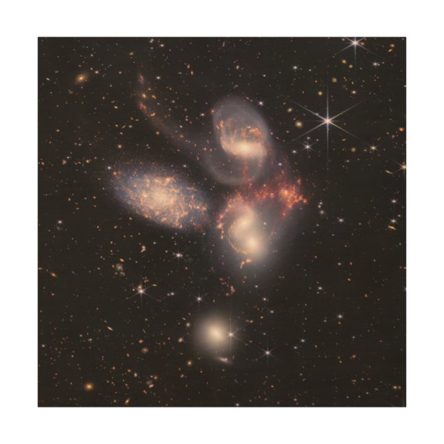 Stephan's Quintet 5 Galaxies Deep Field James Webb Wood Wall Art (Front)