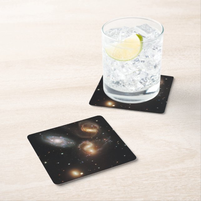 Stephan's Quintet: A Galaxy Galactic Wreckage Square Paper Coaster (Insitu)