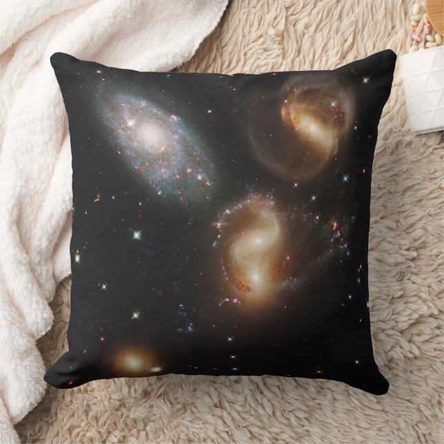 Stephan's Quintet: A Galaxy Galactic Wreckage Throw Pillow (Blanket)