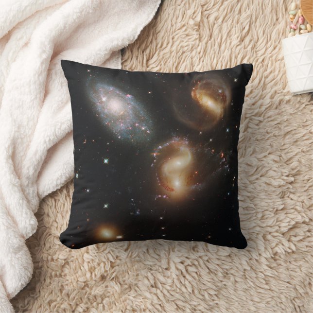 Stephan's Quintet: A Galaxy Galactic Wreckage Throw Pillow (Blanket)