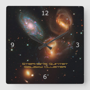 Stephans Quintet deep space star galaxy cluster Square Wall Clock
