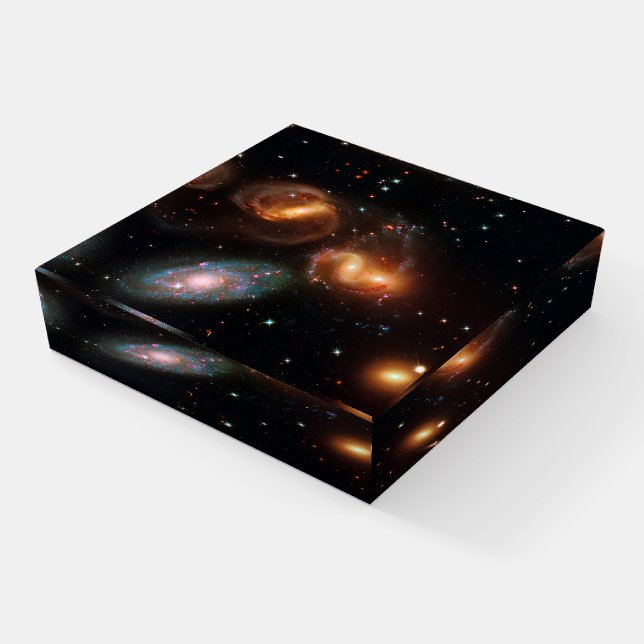 Stephans Quintet distant star galaxy cluster Paperweight (Angled)