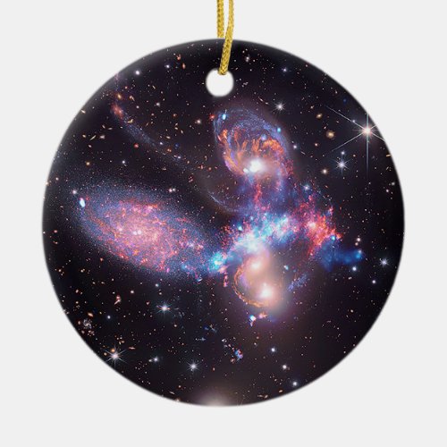 Stephans Quintet Galaxies  Hubble  JWST Ceramic Ornament