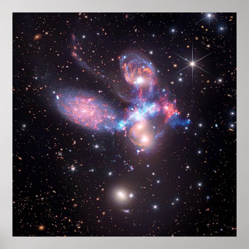 Stephans Quintet Galaxies  Hubble  JWST Poster