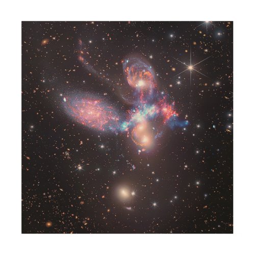 Stephans Quintet Galaxies  Hubble  JWST Wood Wall Art