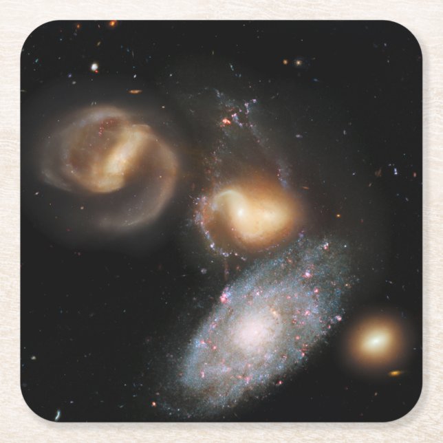Stephan's Quintet Galaxies Square Paper Coaster (Front)