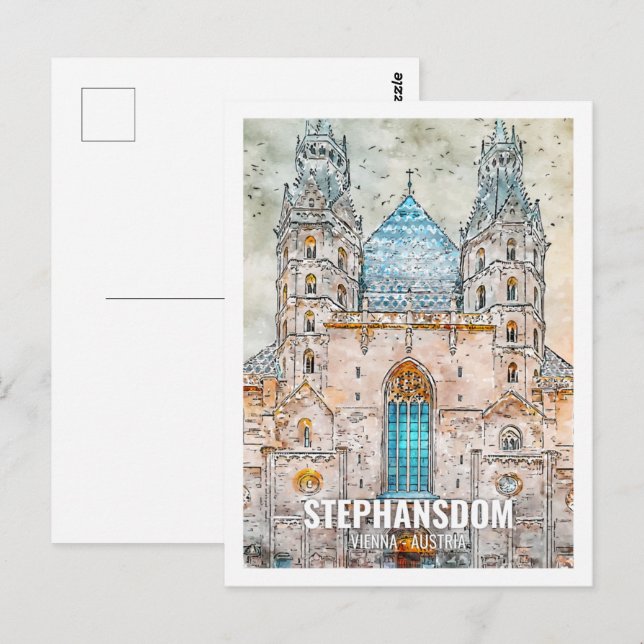 Stephansdom Vienna Austria Travel Place Watercolor Postcard (Front/Back)