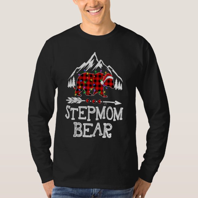 Stepmom Bear Buffalo Plaid Matching Family Christm T-Shirt (Front)