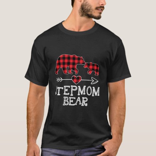 Stepmom Bear Christmas Pajama Red Plaid Buffalo Fa T_Shirt