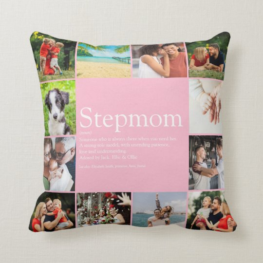 Stepmom Bonus Mom Definition 12 Photo Collage Throw Pillow