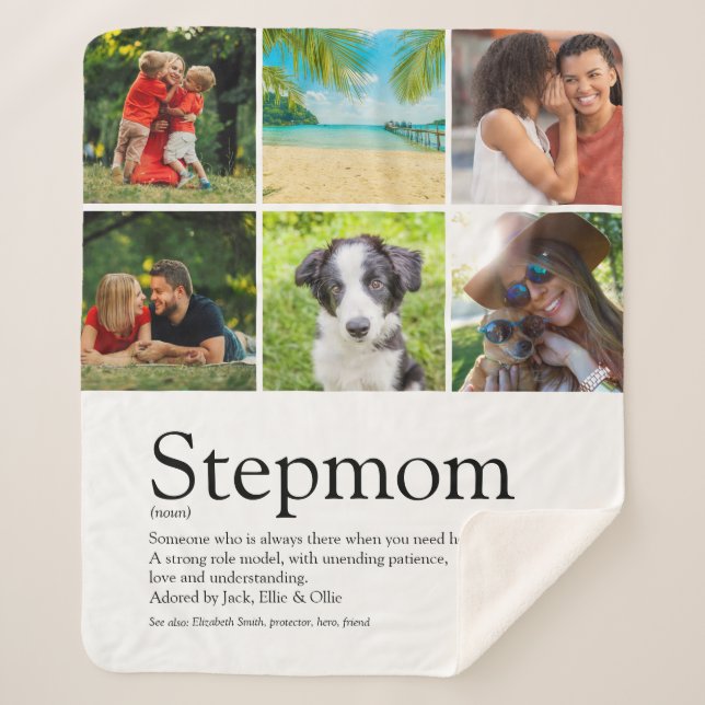 Stepmom Bonus Mom Definition 6 Photo Collage Sherpa Blanket (Front)