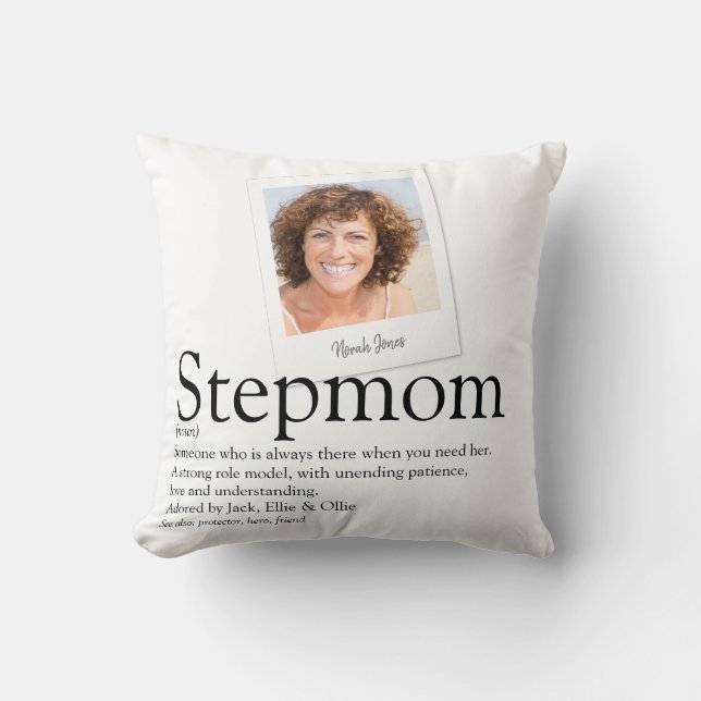 Stepmom Bonus Mom Definition Modern Photo Throw Pillow (Front)