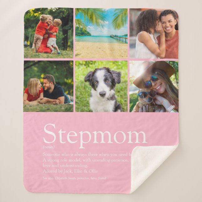 Stepmom Bonus Mom Definition Photo Collage Pink Sherpa Blanket (Front)