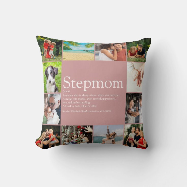 Stepmom Definition Photo Collage Dusty Rose Pink Throw Pillow Zazzle