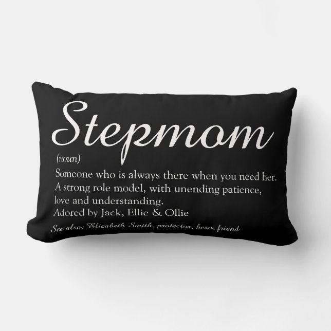 Stepmom Definition Script Black And White Lumbar Pillow (Front)
