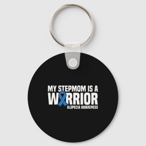 Stepmom Is A Warrior Blue Ribbon Alopecia Awarenes Keychain