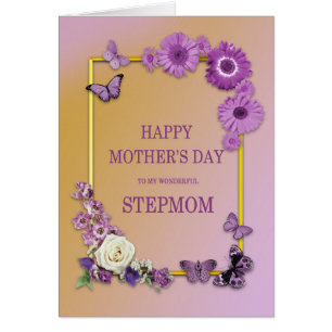 Stepmom Mothers Day Flowers and Butterflies Cards