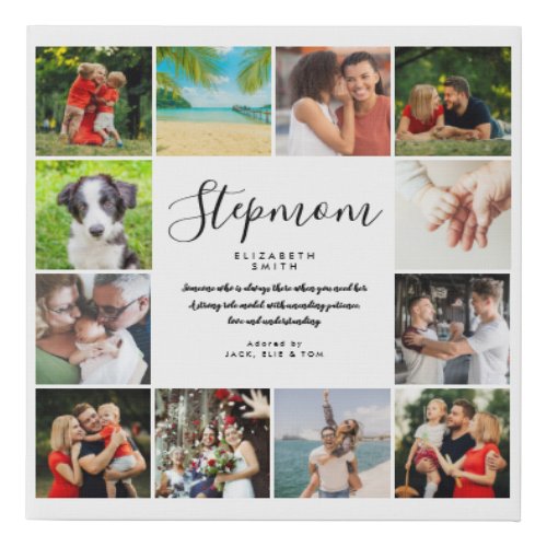 Stepmom Quote Elegant Script 12 Photo Collage Faux Canvas Print