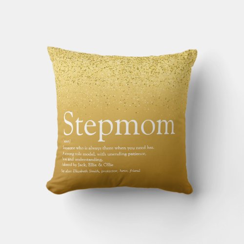 Stepmom Stepmother Definition Gold Glitter Throw Pillow