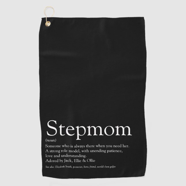 Stepmom Stepmother Modern Fun Black and White Golf Towel (Front)