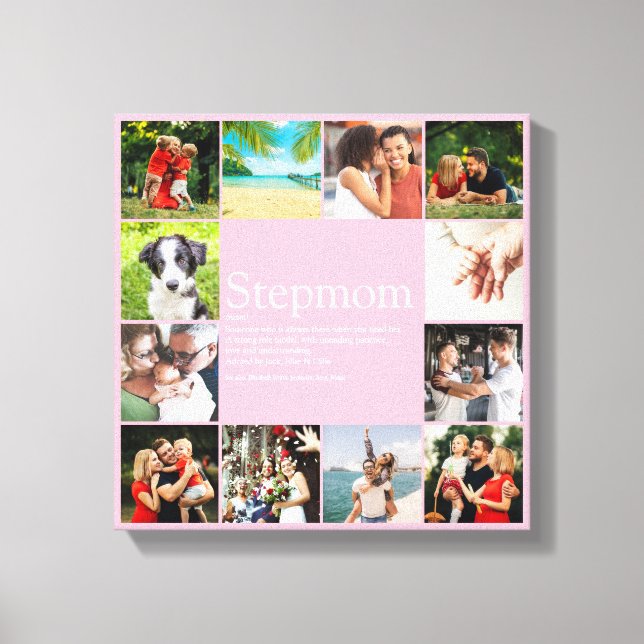Stepmom Stepmum Bonus Mom Photo Collage Pink Canvas Print (Front)
