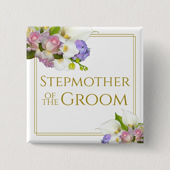 Stepmother of the Groom Elegant Floral Wedding Button (Front)