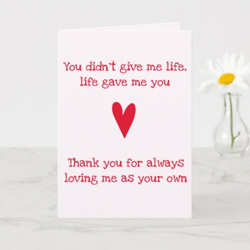 Stepmother Thank You  Red Heart Mothers Day Card