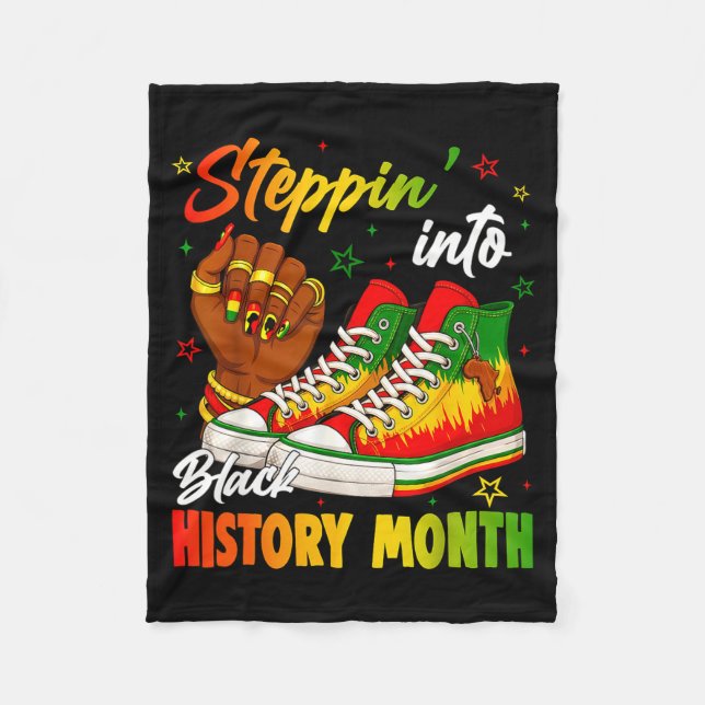 Stepn' Into Black History Month Black Sneakers Wom Fleece Blanket (Front)