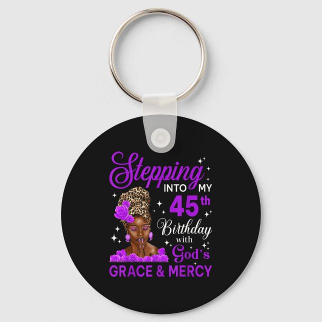 Stepng Into My 45th Birthday Headwrap Black Woman  Keychain (Front)