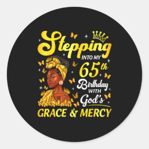 Stepng Into My 65th Birthday Christian Afro Women Classic Round Sticker