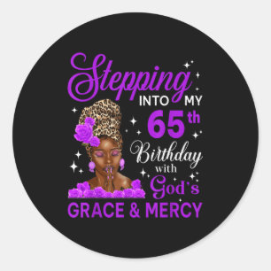 Stepng Into My 65th Birthday Headwrap Black Woman Classic Round Sticker