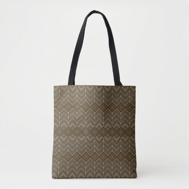 Stepped Chevron & Diamond Pattern Tote Bag  (Front)