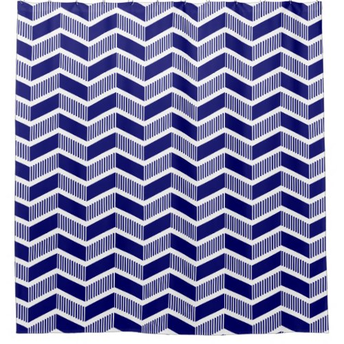Stepped Chevrons _ Deep Navy and White Shower Curtain