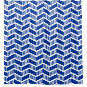 Stepped Chevrons - Navy Blue and White Shower Curtain