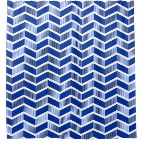 Stepped Chevrons _ Navy Blue and White Shower Curtain