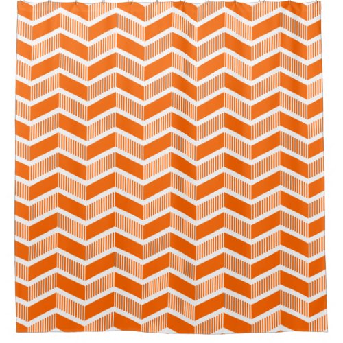 Stepped Chevrons _ Orange and White Shower Curtain