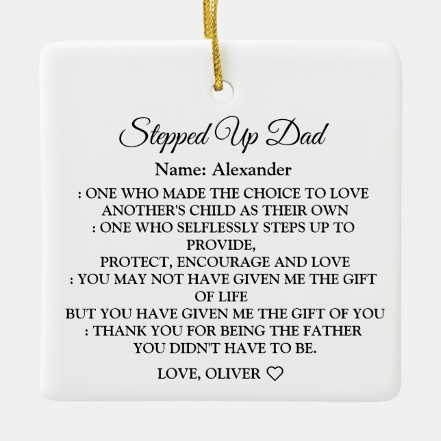 Stepped Up Dad Quote Custom Photo ＆ Name Ceramic Ornament (Front)