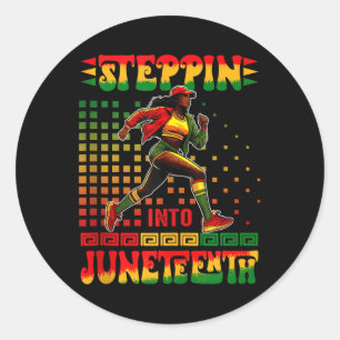 Steppin Into Juneteenth Proud Afro Women Running R Classic Round Sticker