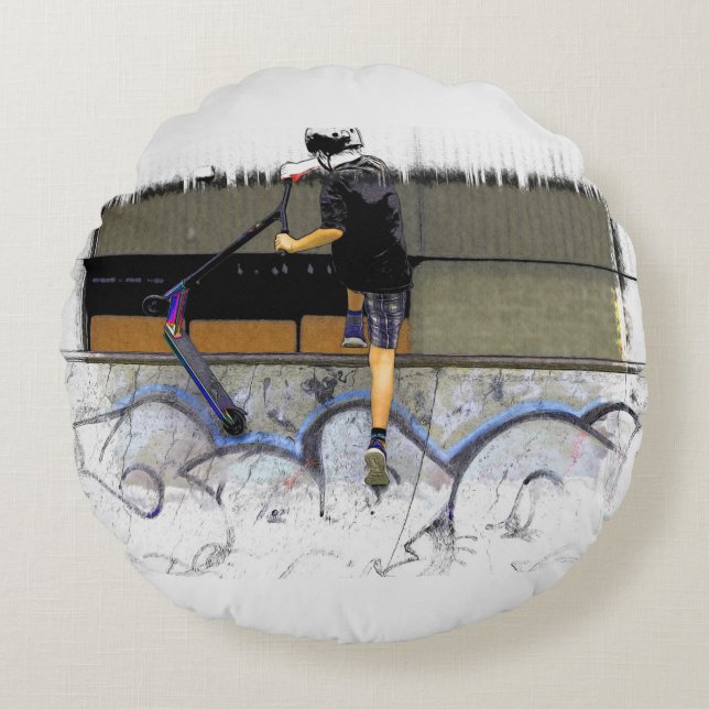 Steppin' It - Stunt Scooter Rider  Round Pillow (Front)