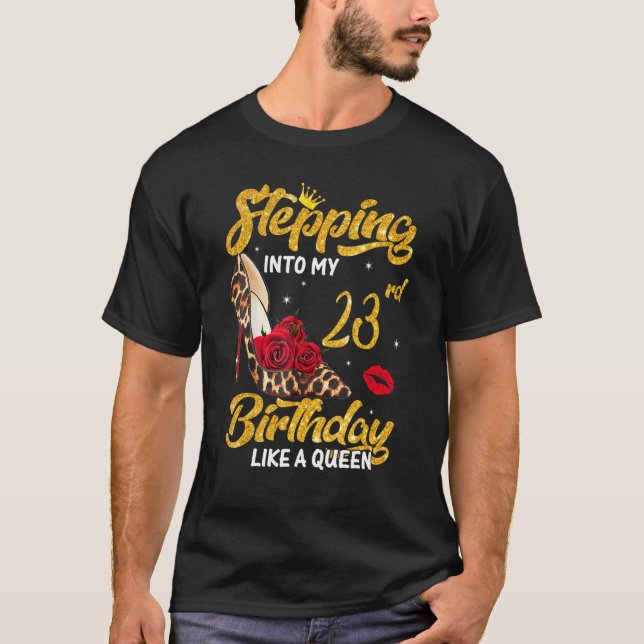 Stepping Into 24th Birthday Like A Queen Leopard T-Shirt (Front)