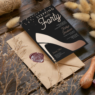 Stepping into 40 Birthday Party High heels Custom Foil Holiday Card