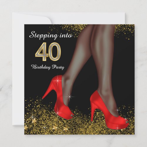 Stepping Into 40 Birthday Party Red Shoes Ethnic Invitation