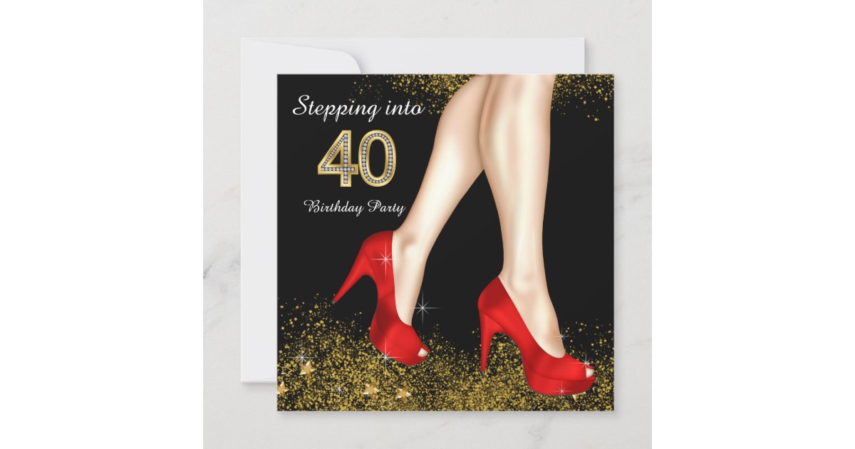 Stepping Into 40 Birthday Party Red Shoes Invitation | Zazzle