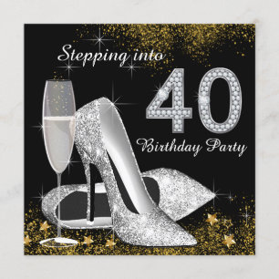 Stepping Into 40 Birthday Party Silver Gold Invitation