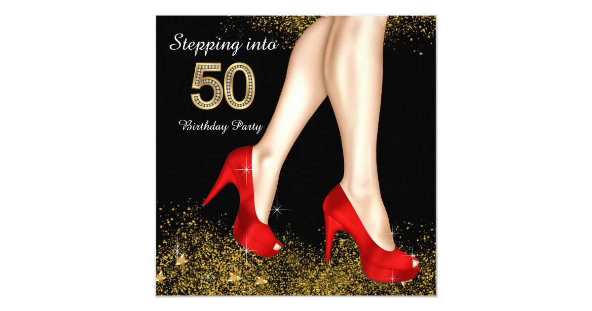 Stepping Into 50 Birthday Party Red Shoes Invitation | Zazzle.com